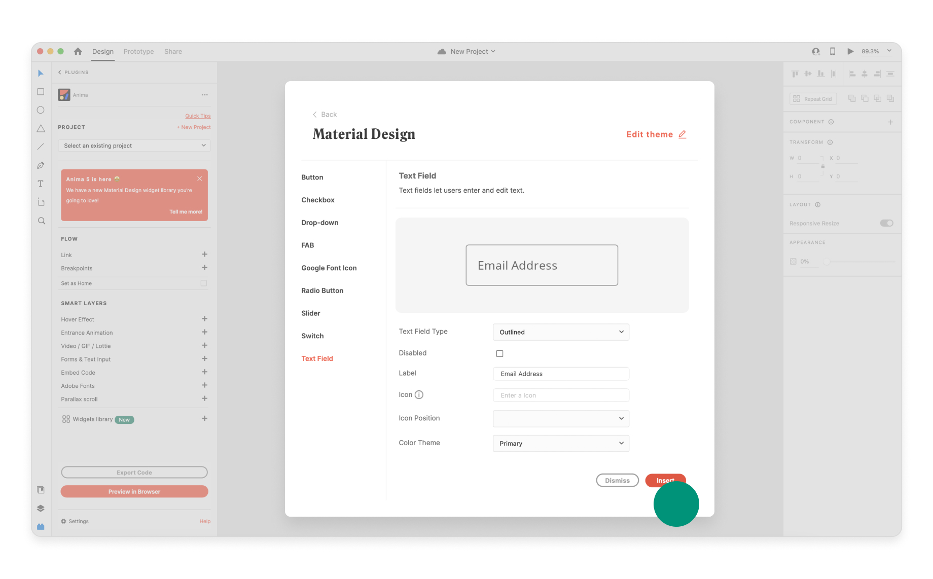 Anima 5’s Material Design Widget Library in Adobe XD